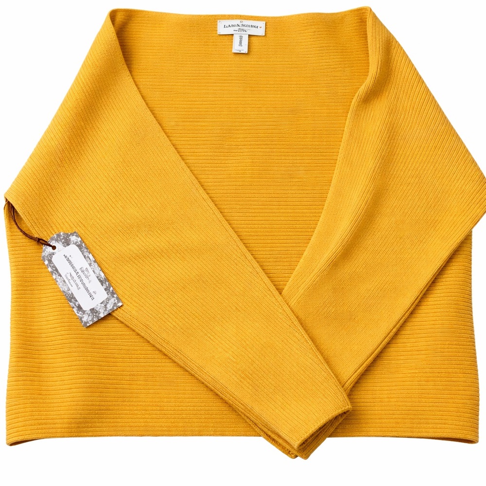 Laura Ashley NWT Ribbed Wrap Sweater Mustard Yellow - Size Large